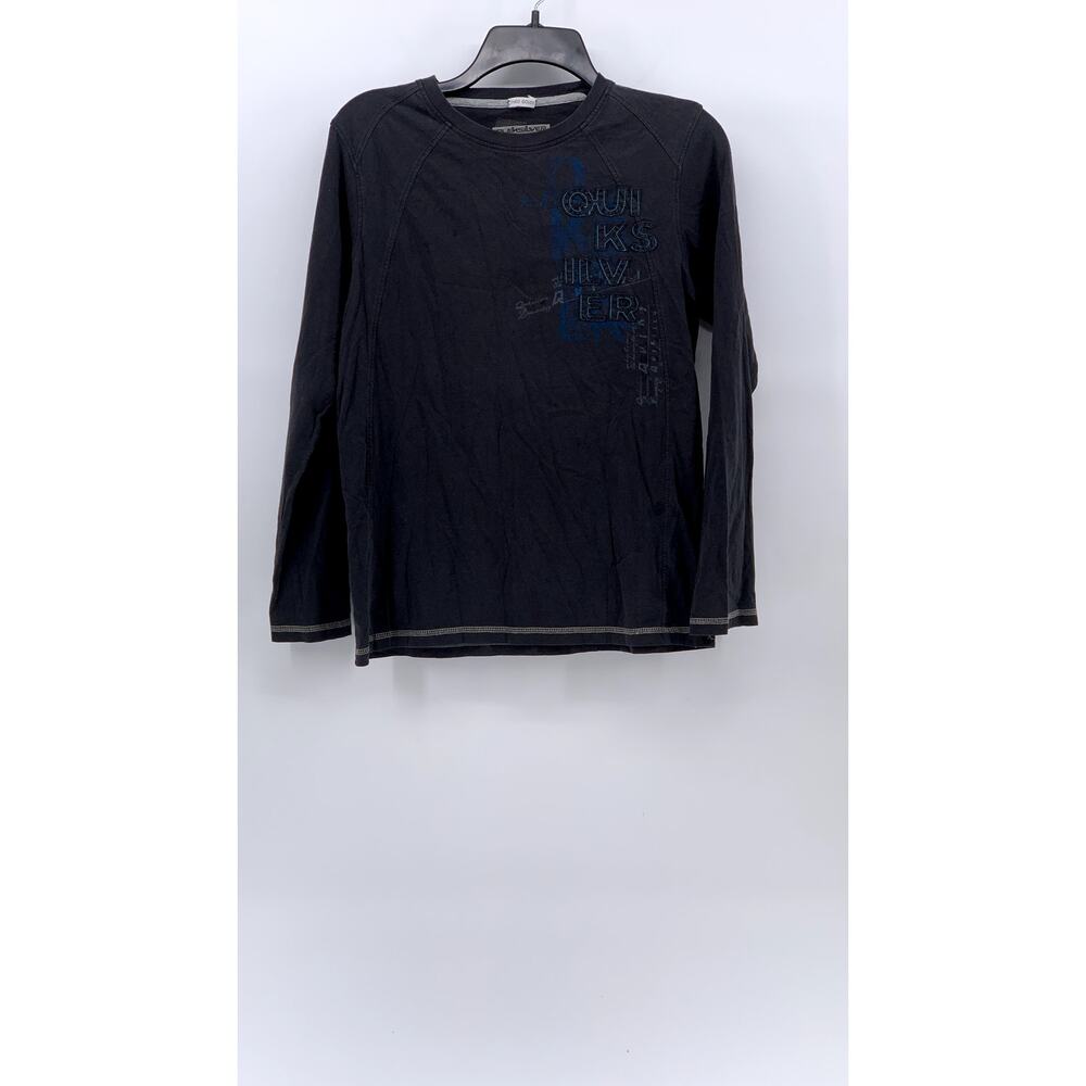 QUICKSILVER Boys' Washed Black Crewneck Patch Logo Long Sleeve T-Shirt SZ 14